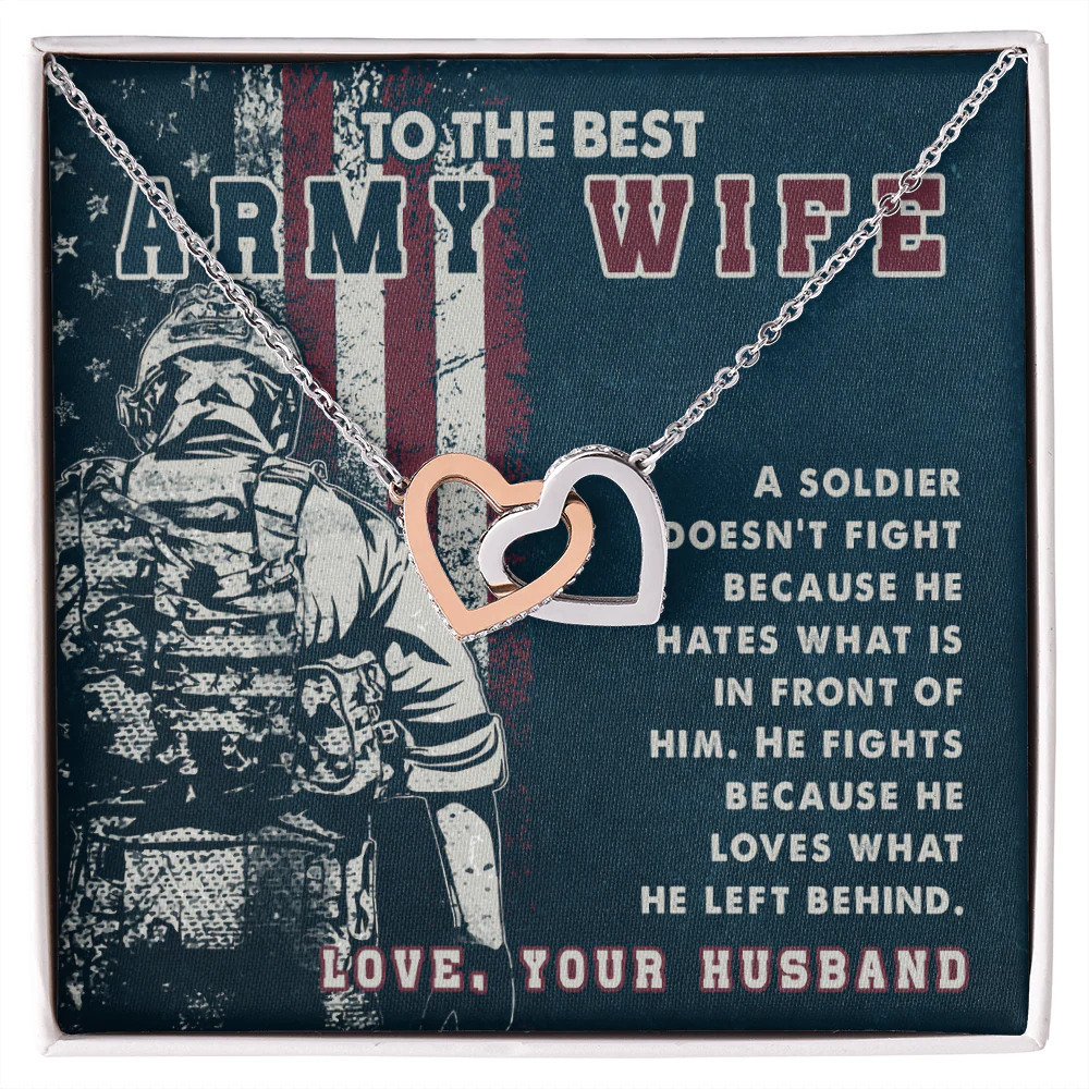 Best Army Wife Inseparable Hearts CZ Necklace Silver Tone Standard Box